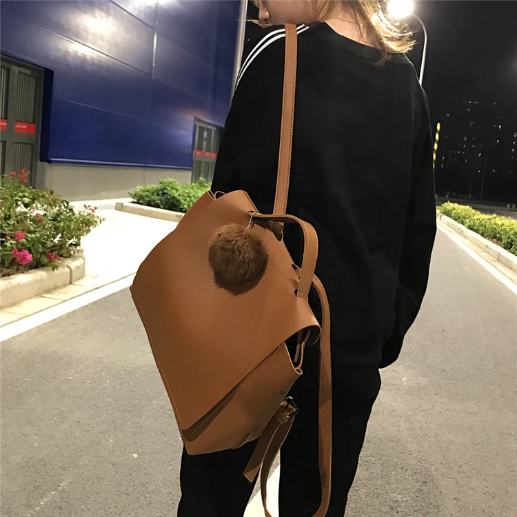 Корейская версия простой сумки через плечо женский большой емкости рюкзак Повседневная Студенческая сумка PU женская сумка для отправки волос мяч - Цвет: Коричневый
