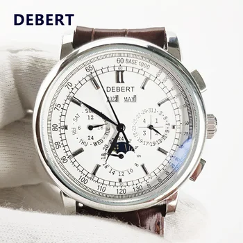 

Automatic watch men mechanical wristwatch Moon Phase white dial silver Year Day Month Week 42mm 316L Stainless Steel Case clock