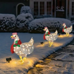 Sculpture de poulet en métal avec écharpe, décoration lumineuse pour jardin, pelouse, couloir, cour, atmosphère de noël 