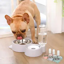 Щенок Кошка Собака миска для еды с водой бутылка распылитель для воды автоматическая кормушка двойные миски ПЭТ контейнер для еды 090C