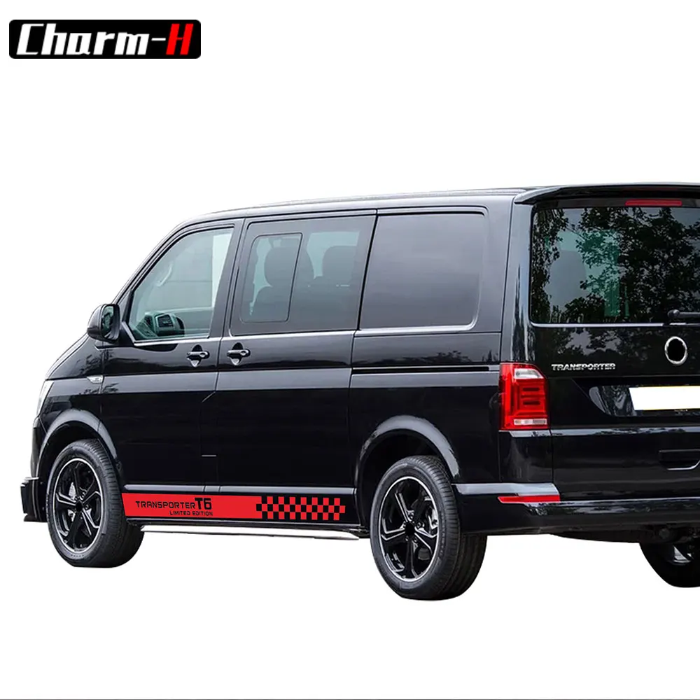 2PCS Car Door Side Skirt Graphic Stripes Decals For Volkswagen VW Transporter Multivan T5 T6 Limited Edition Sticker Accessories