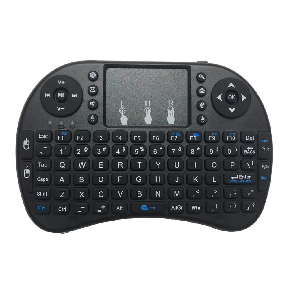 2,4 ГГц USB touch pad I8 Мини Беспроводная клавиатура с разноцветной светодиодной подсветкой на английском, русском, испанском - Цвет: No backlit  Eng