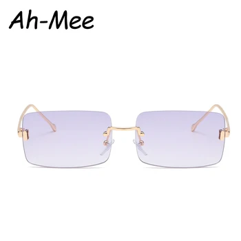 

Rimless Rectangle Sunglasses Women 2020 Square Steampunk Sun Glasses Brand Vintage 90s Gradient Glasses Eyewear UV400 Oculos