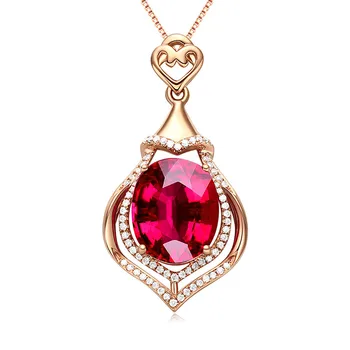 

Luxury 3 carats red crystal ruby gemstones diamond pendant necklaces for women 18k rose gold color choker vintage jewelry bijoux