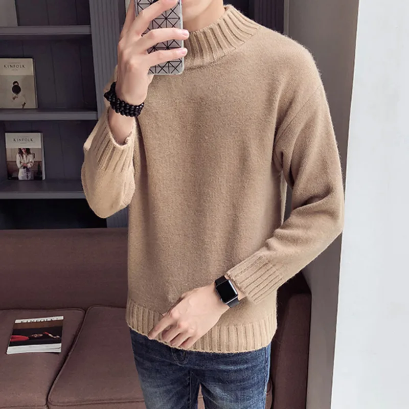 YUECHE Autumn And Winter Men's New Slim Thick Solid Color Wild Half-high Collar Sweater Fine Wool Delicate Korean Style YUECHE Autumn And Winter Men's New Slim Thick Solid Color Wild Half-high Collar Sweater Fine Wool Delicate Korean Style
