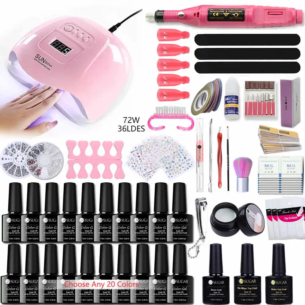 Conjunto de Gel de Unha com Qualquer Conjunto da Lâmpada Broca do Unha Arte do Unha Extensão do Prego Cores Unha Polonês Conjunto Kit 36 w uv Elétrica Conjuntos 10 - 20 Gel 8 10 20 cores gel unha polonês conjunto