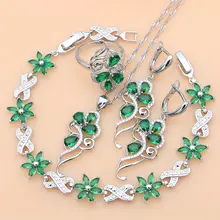  925 Silver Dubai Jewelry Sets Green Zircon Beads Costume For Women Stones Leaves Earrings Rings Necklace Set Dropshipping 