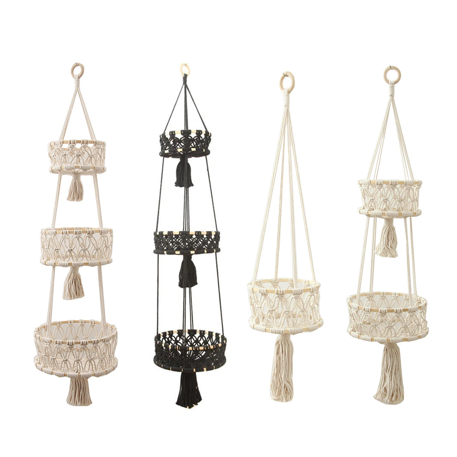 Space Saving Macrame Hanging Basket Decorative Plant Hanger for Indoor Fruit and Vegetable Storage