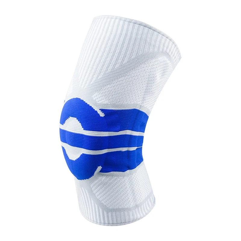White-blue 3D ткацкие силиконовые наколенники нейлон спандекс компрессионный рукав принт Спортивные Поддержка брекет волейбол Meniscus коленной чашечки протектор - Цвет: White-blue