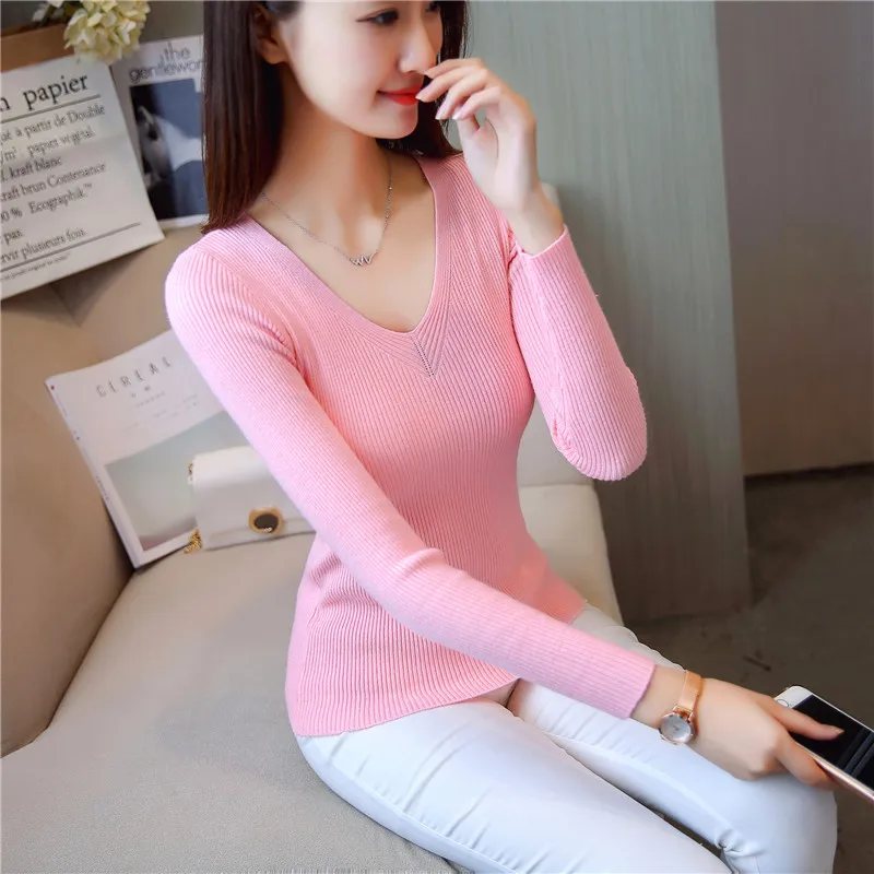 

2018 Spring And Autumn V Neck Knitted Women Sweater