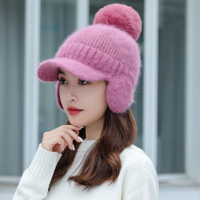 Knitted Hat Pompom Beanie Hats Girls 