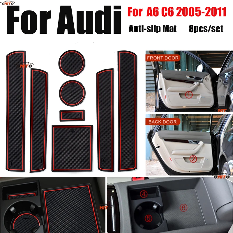 

Anti-slip Car Interior Door Groove Mat Slot Gate mat Pad Covers Rubber Cup Pad Cushion Covers For Audi A6 C6 2005-2011 8pcs/set