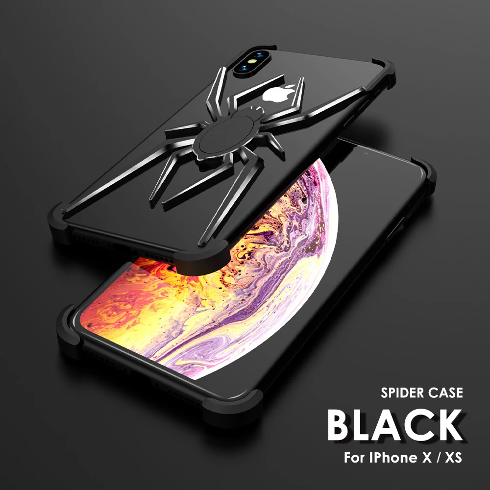 Spider serial Shockproof Armor Phone Back Case For i X XR XS MAX Silicone Hybrid Hard PC Three Proofing Case Cover - Цвет: For i X XS