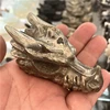 7cm High Quality Pyrite Crystal Handmade Carved Dragon Head Skull Polished Animal Powerful Statue for Home Decoration Gift 1