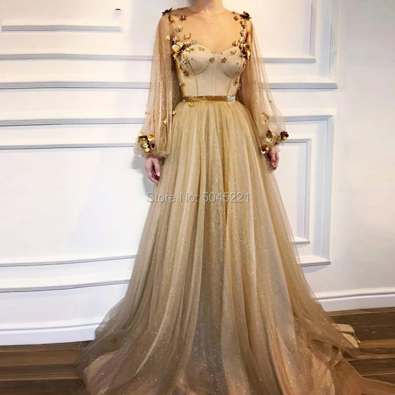 Золотой цветок из органзы вечерние платья платье для выпускного бала Vestidos De Fiesta выпускник официальная Вечеринка платье Арабский