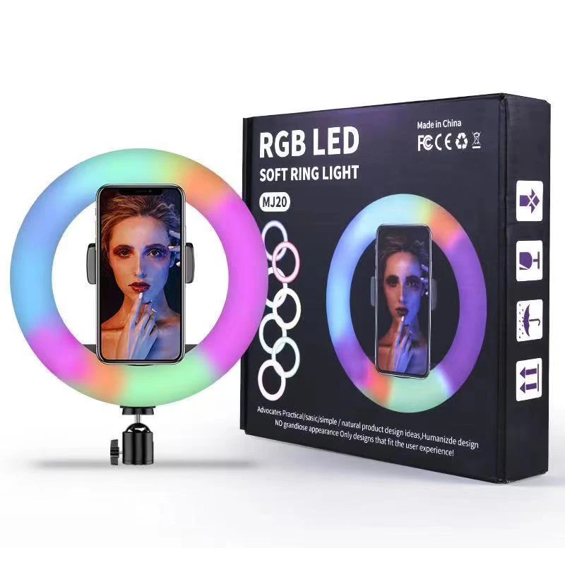 LED RGB 링 라이트 20cm 8/10/12/14/18 인치 RGB 다채로운 사진, 라이브 촬영 메이크업 비디오 스튜디오