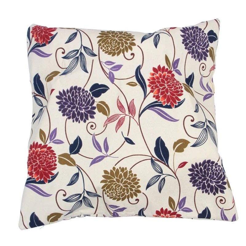 Flower Printed Cushion Cover Linen Cotton Throw Pillow Case Zipper
