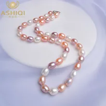 ASHIQI 8-9 мм натуральный пресноводный жемчуг ожерелья 925 пробы серебро для женщин Свадебные Винтажные Ювелирные изделия XL8922