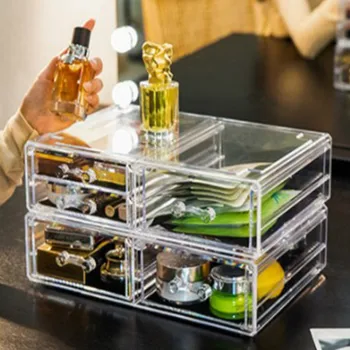 

Transparent Acrylic Cosmetics Storage Box Stackable Drawer Makeup Organizer Desktop Lipstick Display Stand Dresser Organization