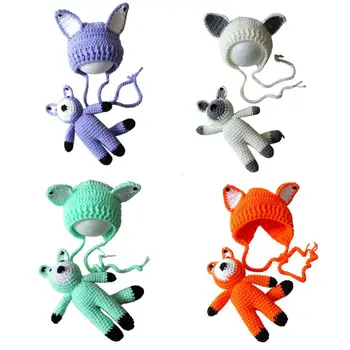 

Cute Newborn Baby Girls Boys Knit Crochet Fox Hat Cap Costume Photography Props Crochet Knitted Cap Photography