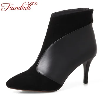 

FACNDINLL 2020 spring autumn balck ankle boots for women sexy high heels pointed toe zip girls dress party riding boots size 43