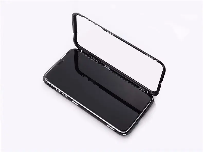 Magnetic Adsorption Case Luxury Back Full Cover Case Metal Magnetic Double sidedGlass phone case for Apple XS X XR 78 flip Cover