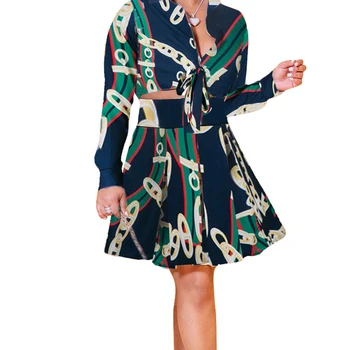 

Printed pleated skirt two-piece suit