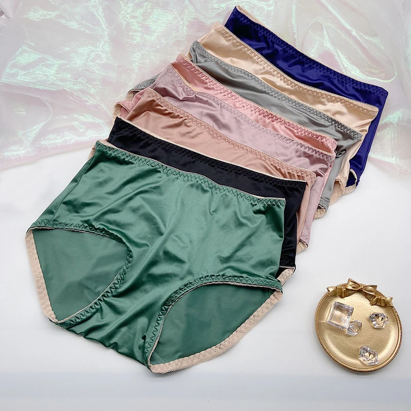 Women Trendy Underpants Solid Color Sexy Mid-waist Underwear Satin Panties Ladies Sexy Comfortable Breathable Underwear