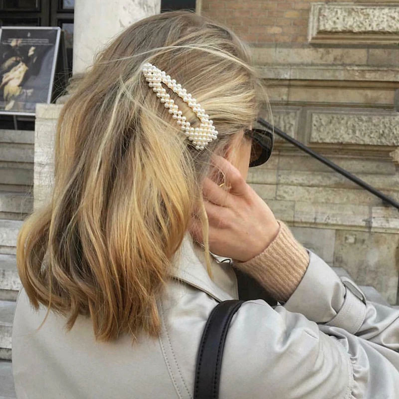 Fashion Women Pearl Barrette Hair Clip Stick Hairpin Geometry Hair Accessories 