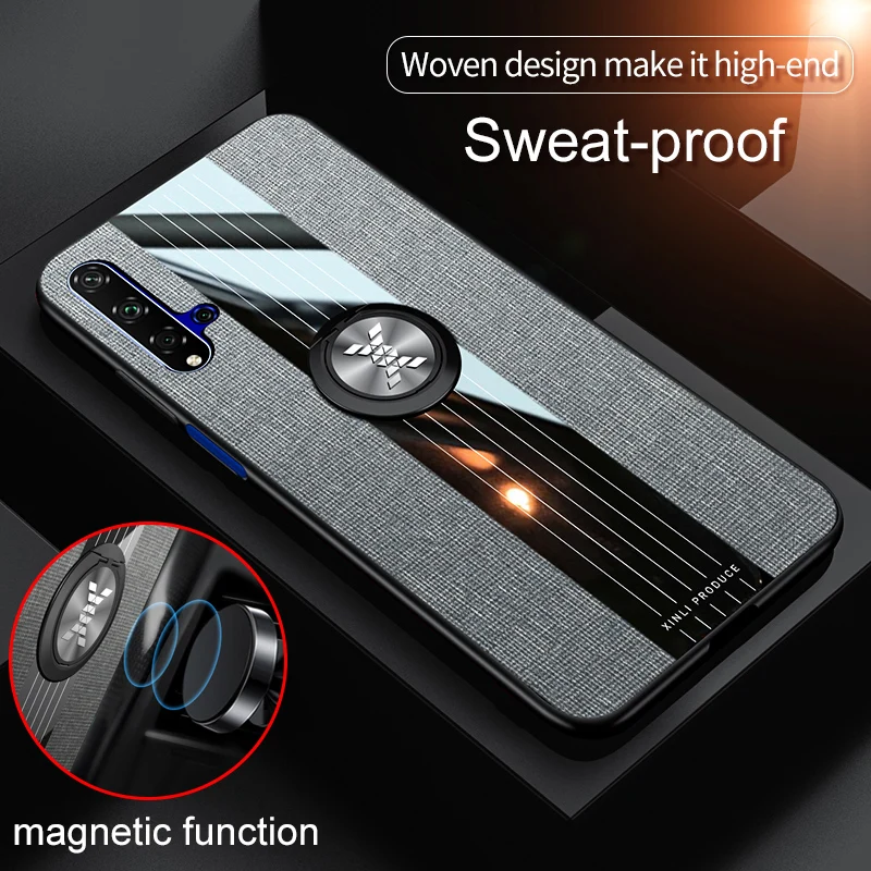 

For Huawei Honor 20 Pro Case Luxury Hard Cloth With Ring Stand Magnet Slim protect Back cover for huawei honor 20 20pro honor20