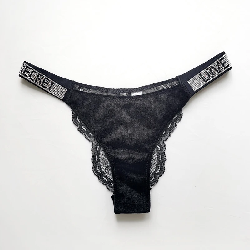 Sexy Pantie Women Velvet Rhinestone Underwear Low Rise Brazilian