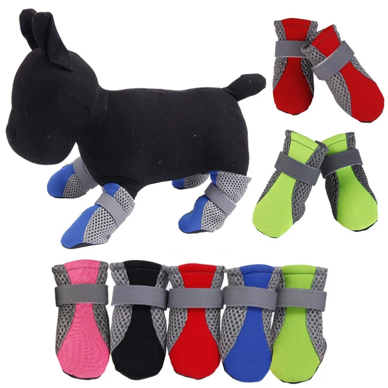 Zapatos antideslizantes para perros, botas protectoras con cintas reflectantes, para primavera y verano