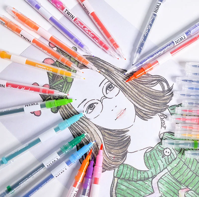 6 цветов/Набор Рисунок живопись Вода цвет Кисть ручка двойной наконечник FineLiner