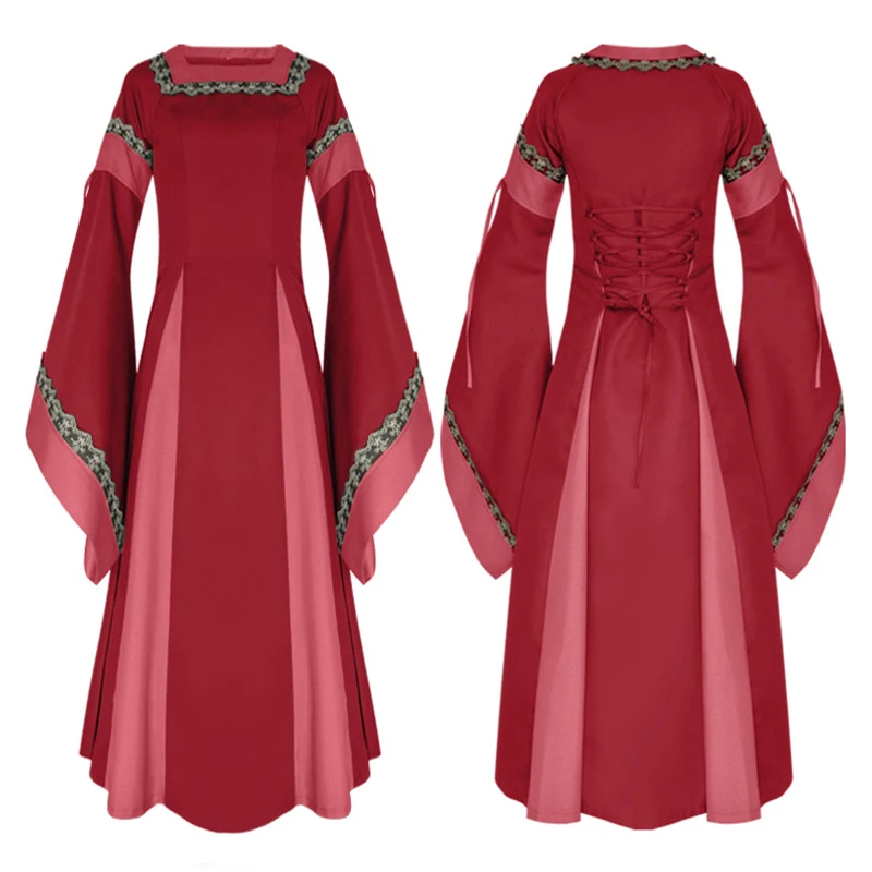 Европейский Американский длинный рукав колонки с длинными рукавами платье средневековый костюм средневековый косплей костюм вечерние женские длинные платья