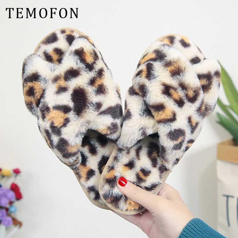 TEMOFON 2020 Модные женские зимние домашние тапочки мягкая домашняя обувь меховые