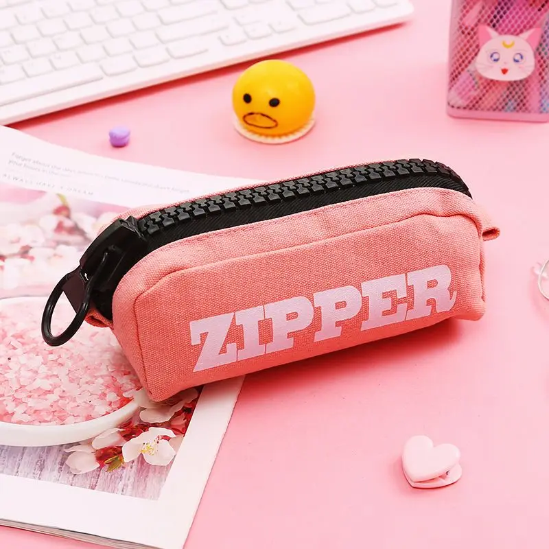 B Creative Big Zipper Pencil Case Canvas High-capacity Pen Bag School Stationery Supplies - Цвет: B