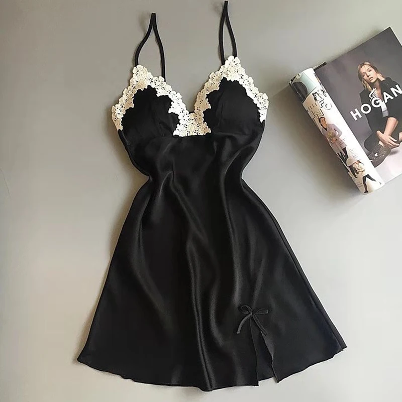 Fashion 2020 NEW Sexy Strap Top Robe Summer Silk nightgown Womens Sleepwear Casual Faux Home Wear Nightwear silk | Женская одежда