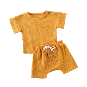 

Baby Summer Cotton Linen Clothing Sets Infant Baby Girls Solid Clothes Set Short Sleeve T-shirt Tops Shorts Bottoms 2Pcs Outfits