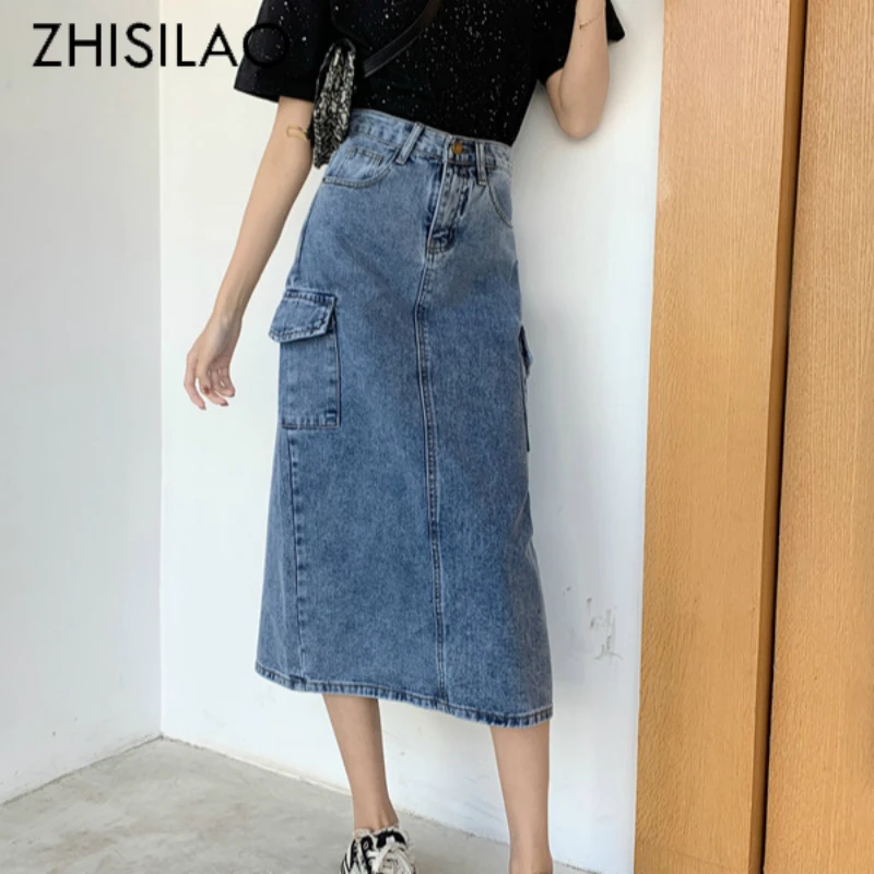 vintage long denim skirt