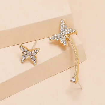 

South Korea Dongdaemun Fashion Creative Non-symmetrical Butterfly Earrings Simple Delicacy Ear Clip Ear Stud One-piece Earrings