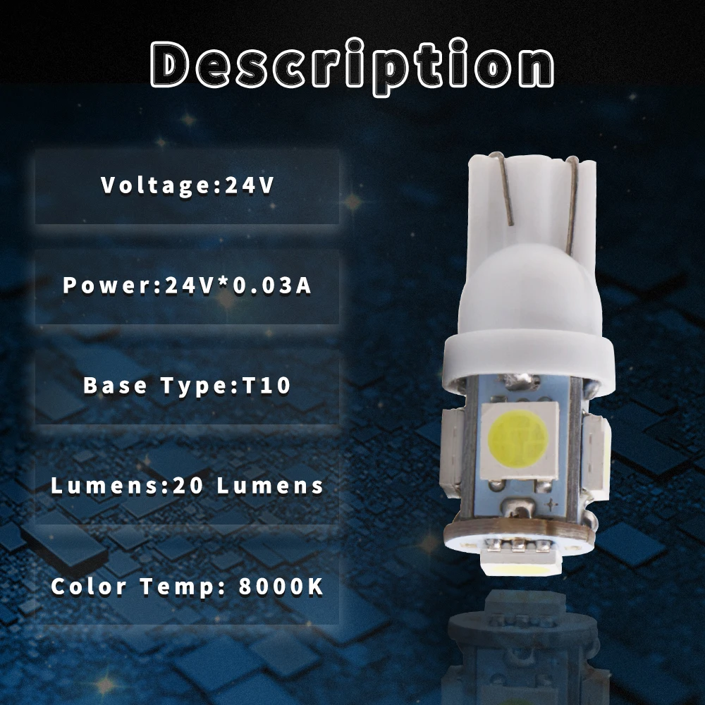 20X 100X 500X 24В T10 5050 5 SMD светодиодные лампы W5W 194 авто дверь чтения зазор светло белый