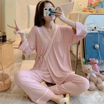 

Maternity Pajamas V-Neck Kimono Modal Soft Maternity Nursing Pajamas Pregnancy Clothes Homewear Set Maternity Sleepwear