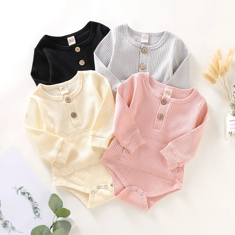 

2019 New Infant Baby Long Sleeve Pocket Design Rompers Kids Girls Boys Bodysuit Jumpsuit Newborn Clothes