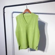 Базовый Повседневный зимний осенний свитер без рукавов, женский свободный свитер с v-образным вырезом без рукавов, женский джемпер, пуловер