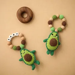 Anneau de dentition en bois pour bébé, Bracelet d'allaitement en Crochet, avocat, hêtre, anneau de dentition pour nouveau né, musique Mobile, hochet, jouets à mâcher, cadeaux 