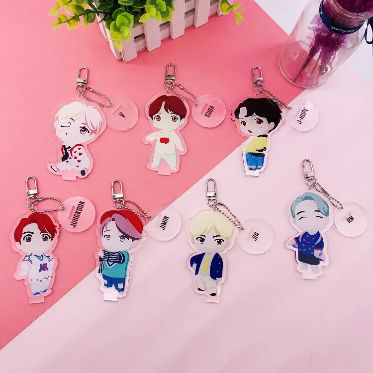

[MYKPOP]KPOP Cartoon Keyring Figure Plate + Base New Creative and Lovely Small Things KPOP Bangtan Fans Collection SA19121205