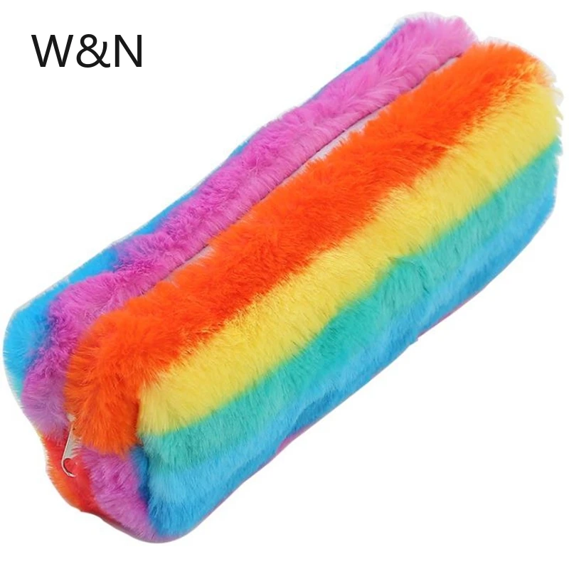 Милый Радужный плюшевый чехол для карандаша школьный канцелярских