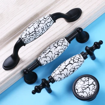 Matte Black Door Handles Country Style Crack Drawer Pulls Kitchen Cabinet Knobs and Handles Furniture Handles Fittings