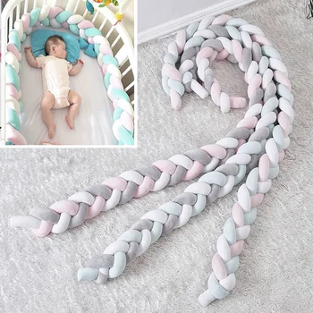 

Enipate Nordic Knotted Pillow Macaron Color Baby Bed Bumper Protector Handmade Braid Weaving Plush Baby Crib Protector 2M