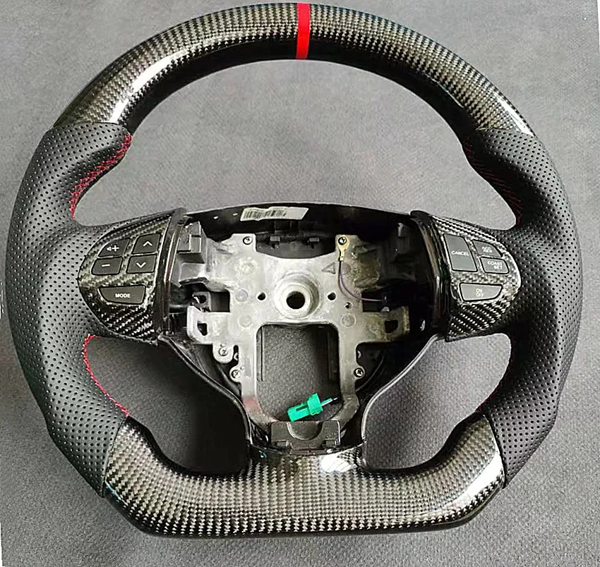 Punched genuine leater Real Carbon Fiber & Leather Steering Wheel for